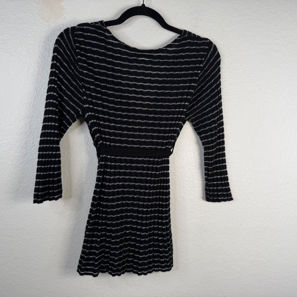Wet Seal Women's Top Black Silver Stripes Sz M Y2K 90's Babydoll Belted - Picture 2 of 13